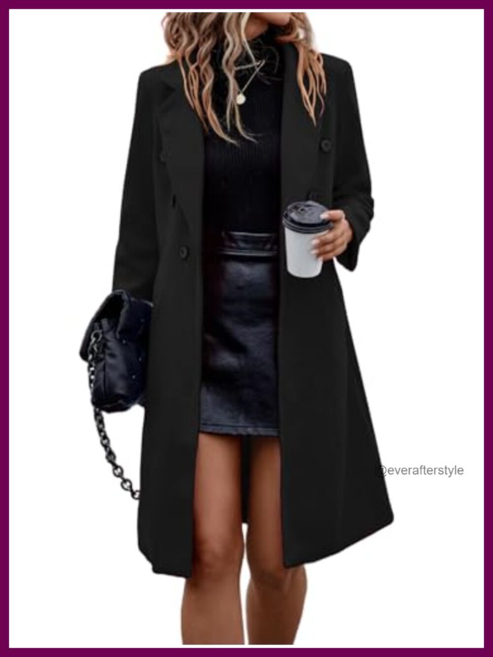 Womens Long Wool Blend Coat Double Breasted Trench Peacoat